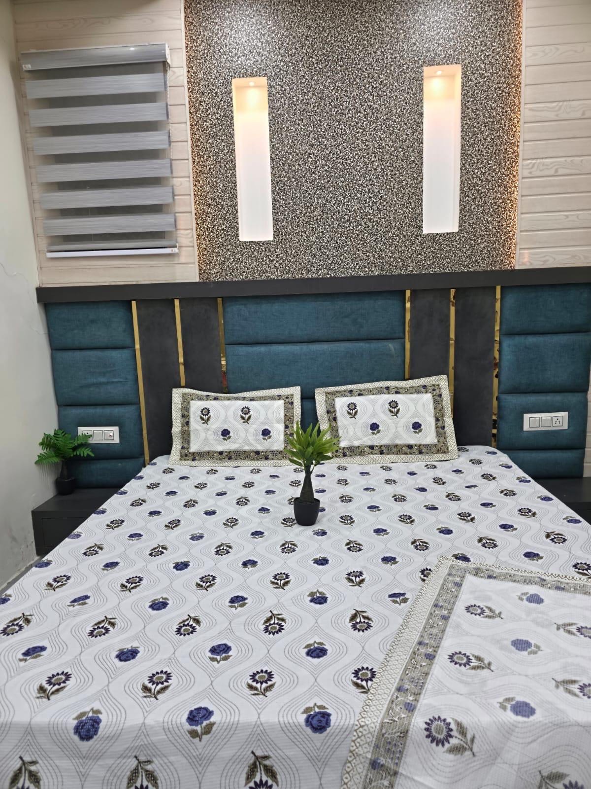 Premium Hand Block Printed Cotton Waffle Bedcover Set