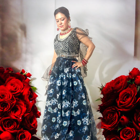 BLACK FLORAL DESIGNER LEHENGA