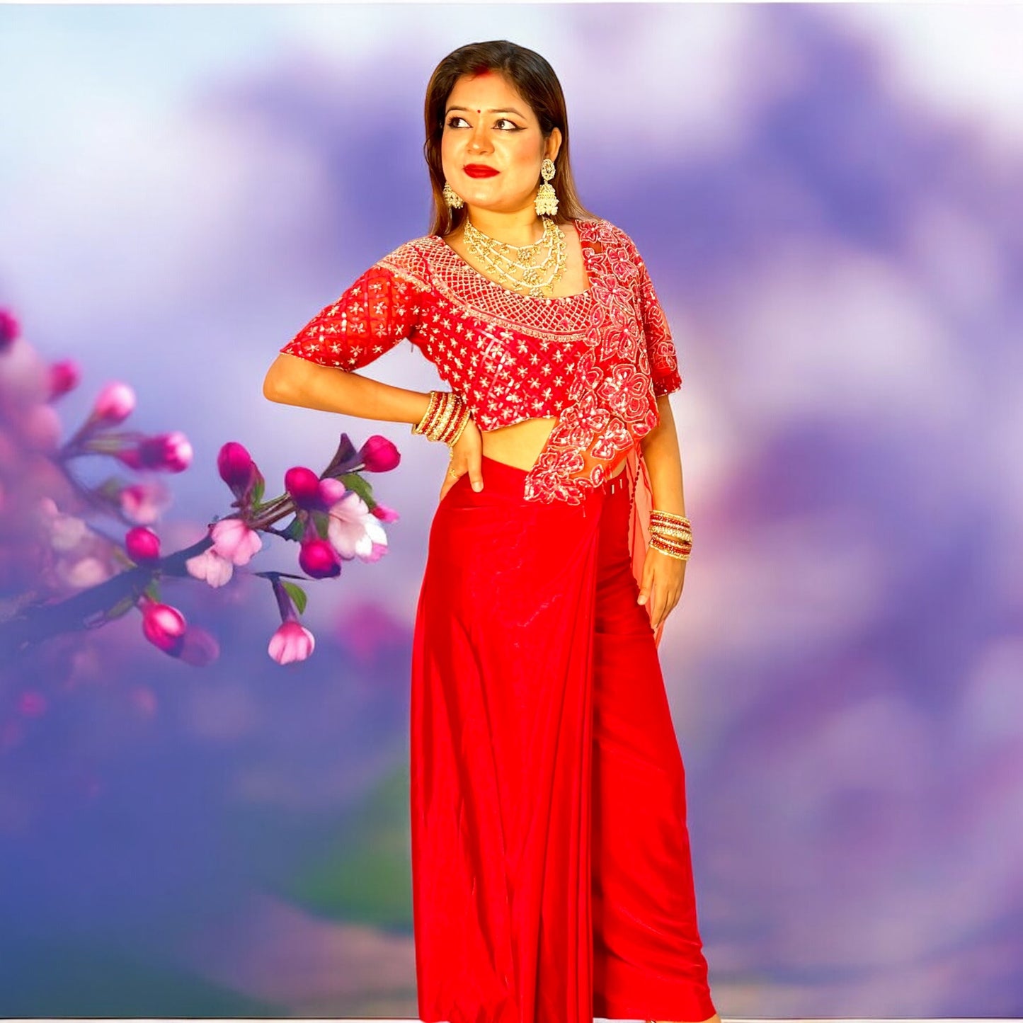 READY TO WEAR DESIGNER RED SAREE