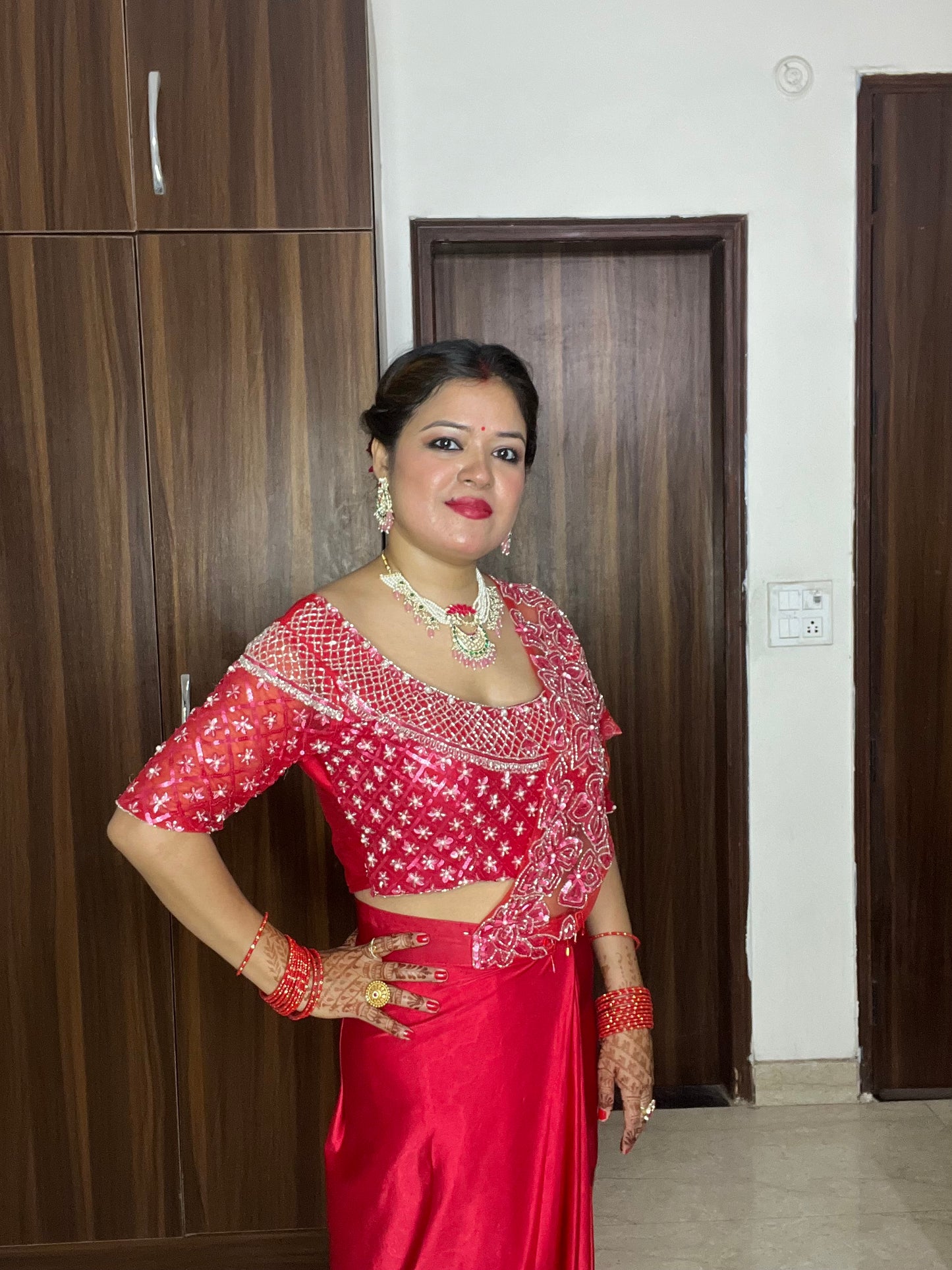 READY TO WEAR DESIGNER RED SAREE