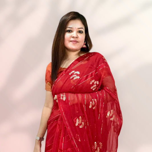 RED CHIFFON SAREE