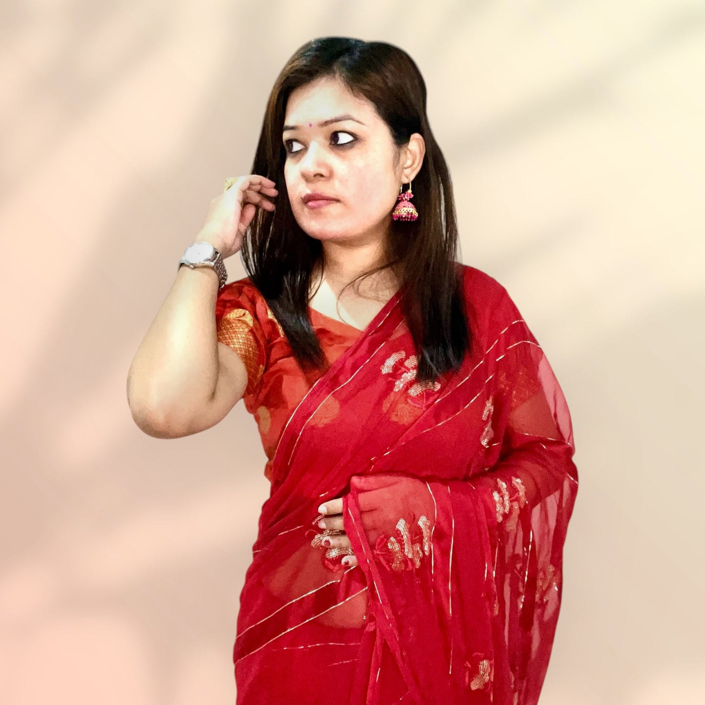 RED CHIFFON SAREE