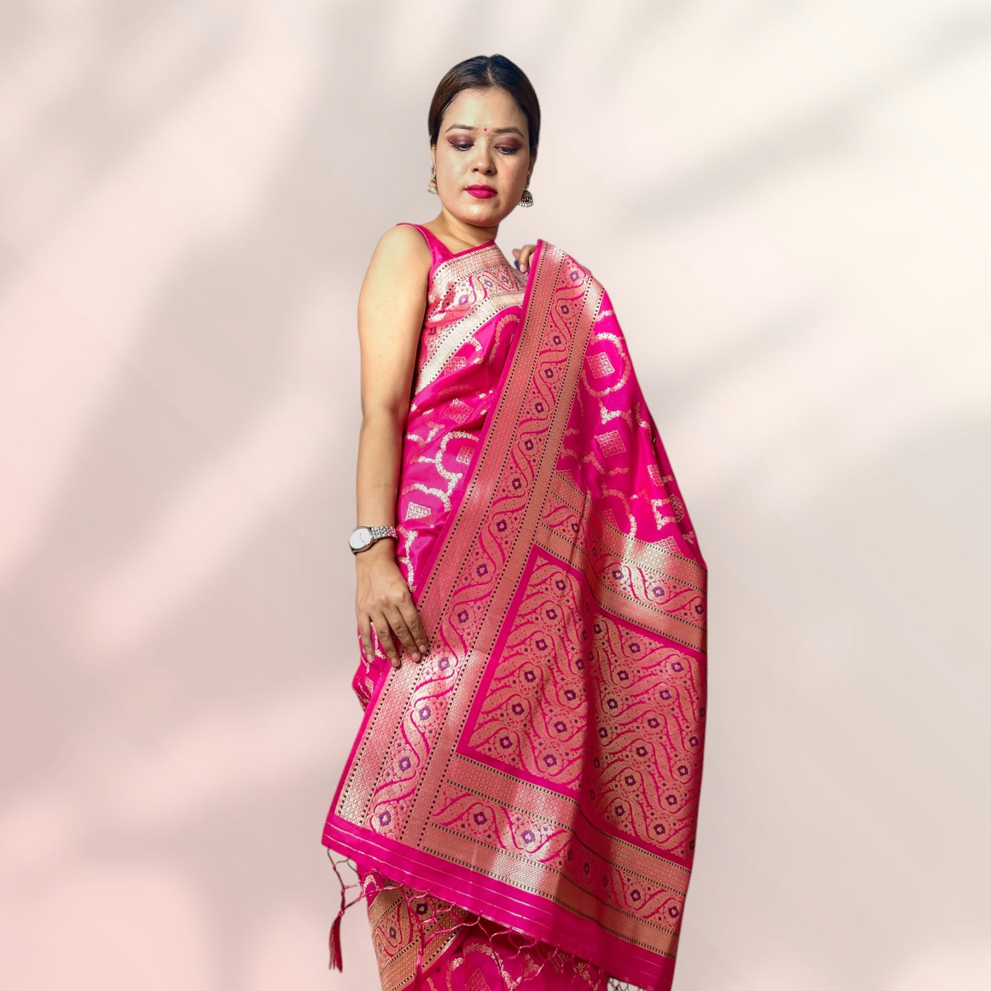 FUCHSIA PINK SILK SAREE