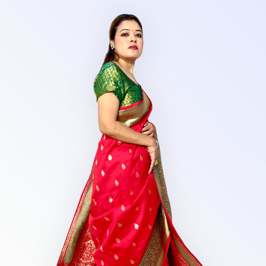 RED SILK BOOTI SAREE