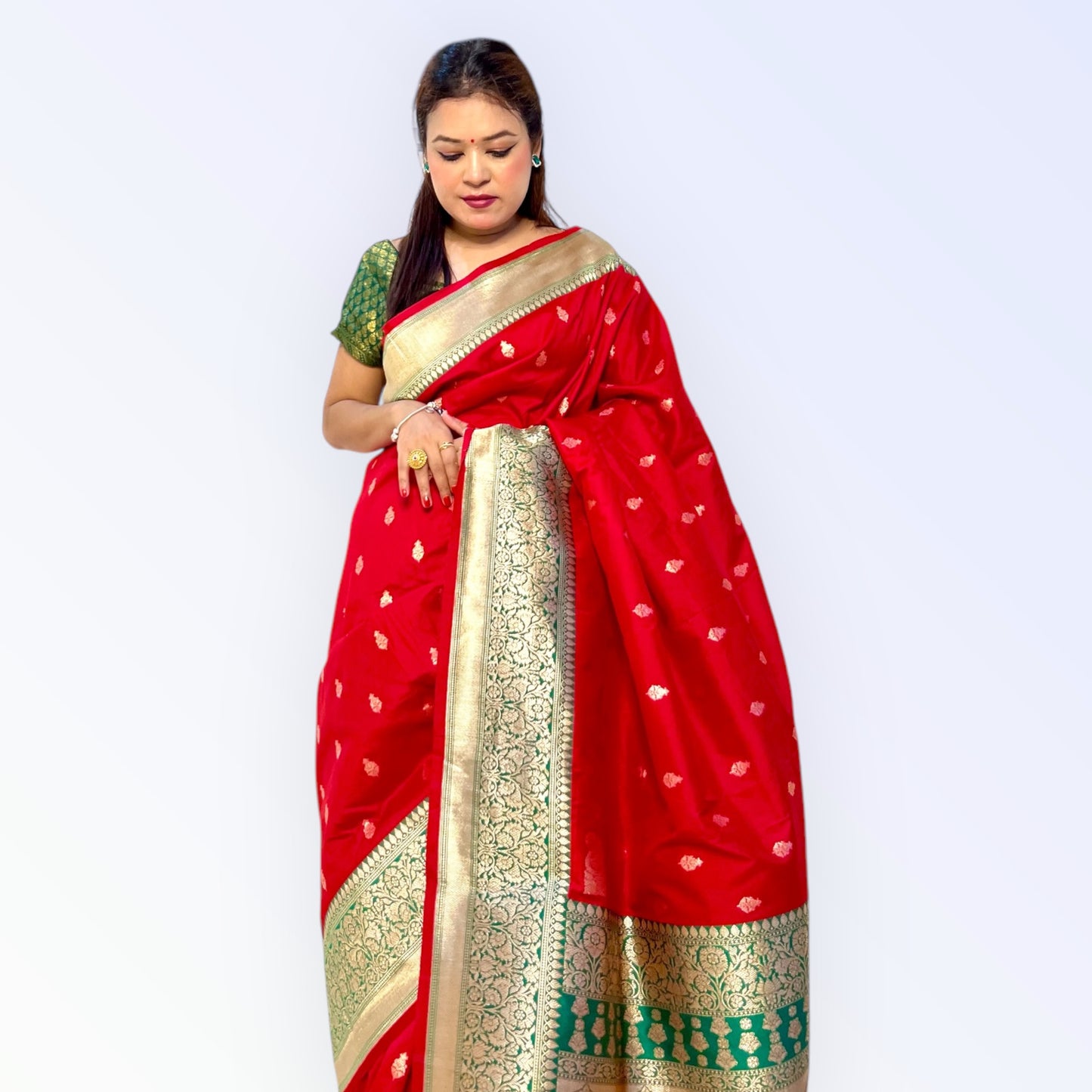 RED SILK BOOTI SAREE